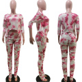 Superstarer New Arrivals Women Fashion Two Piece Set Tie Dye Stacked Pant Body Suits Bulk